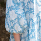 sky blue floral hand block print midi length summer dress 