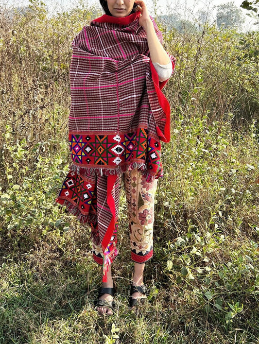 Berry Strawberry Vintage Gingham Shawl