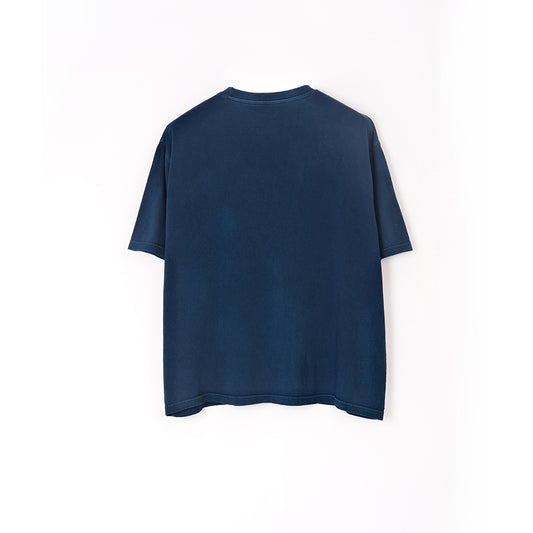 Organic cotton t-shirt in dark indigo blue colour dyed using organic indigo vat