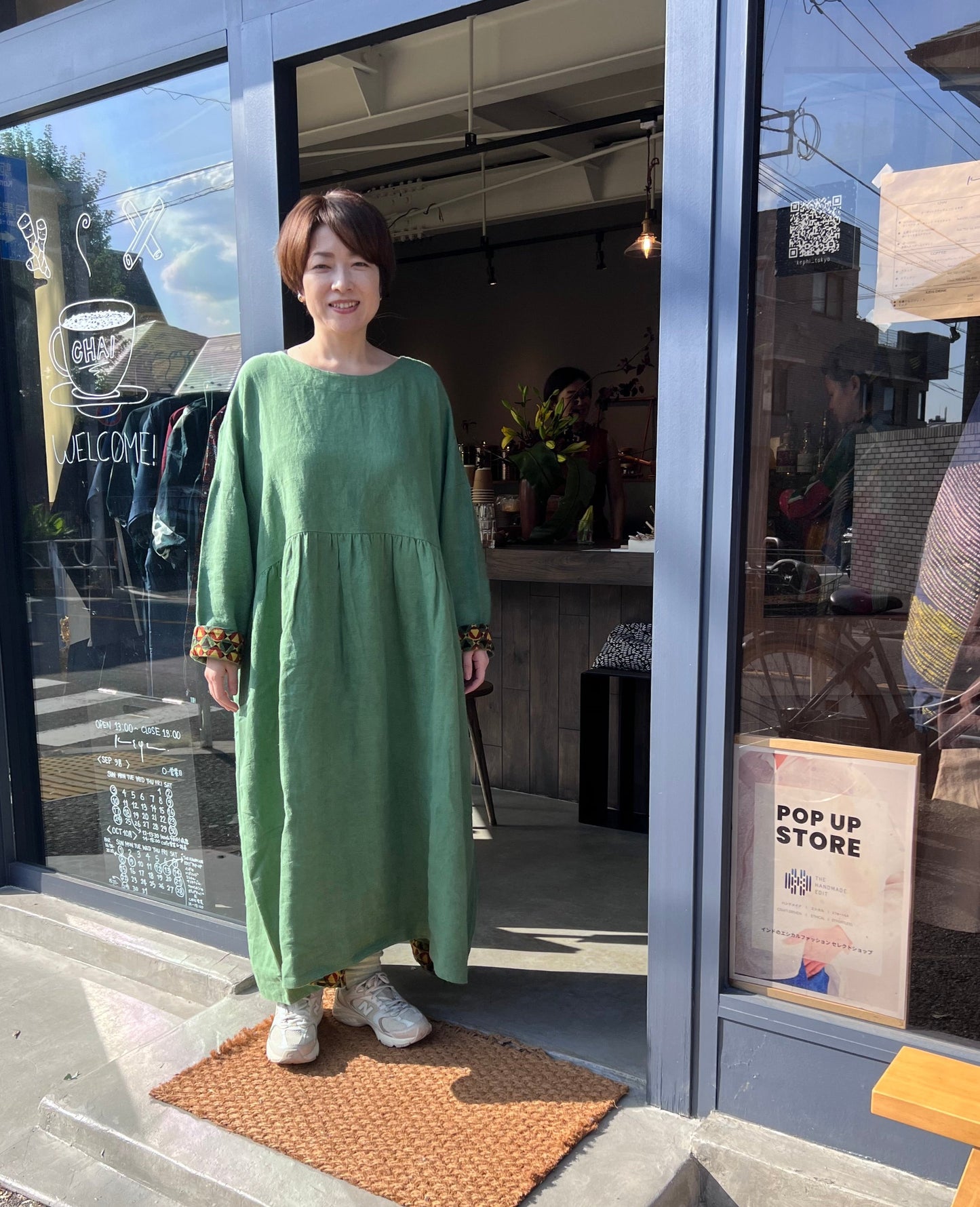 Linen winter dress - green