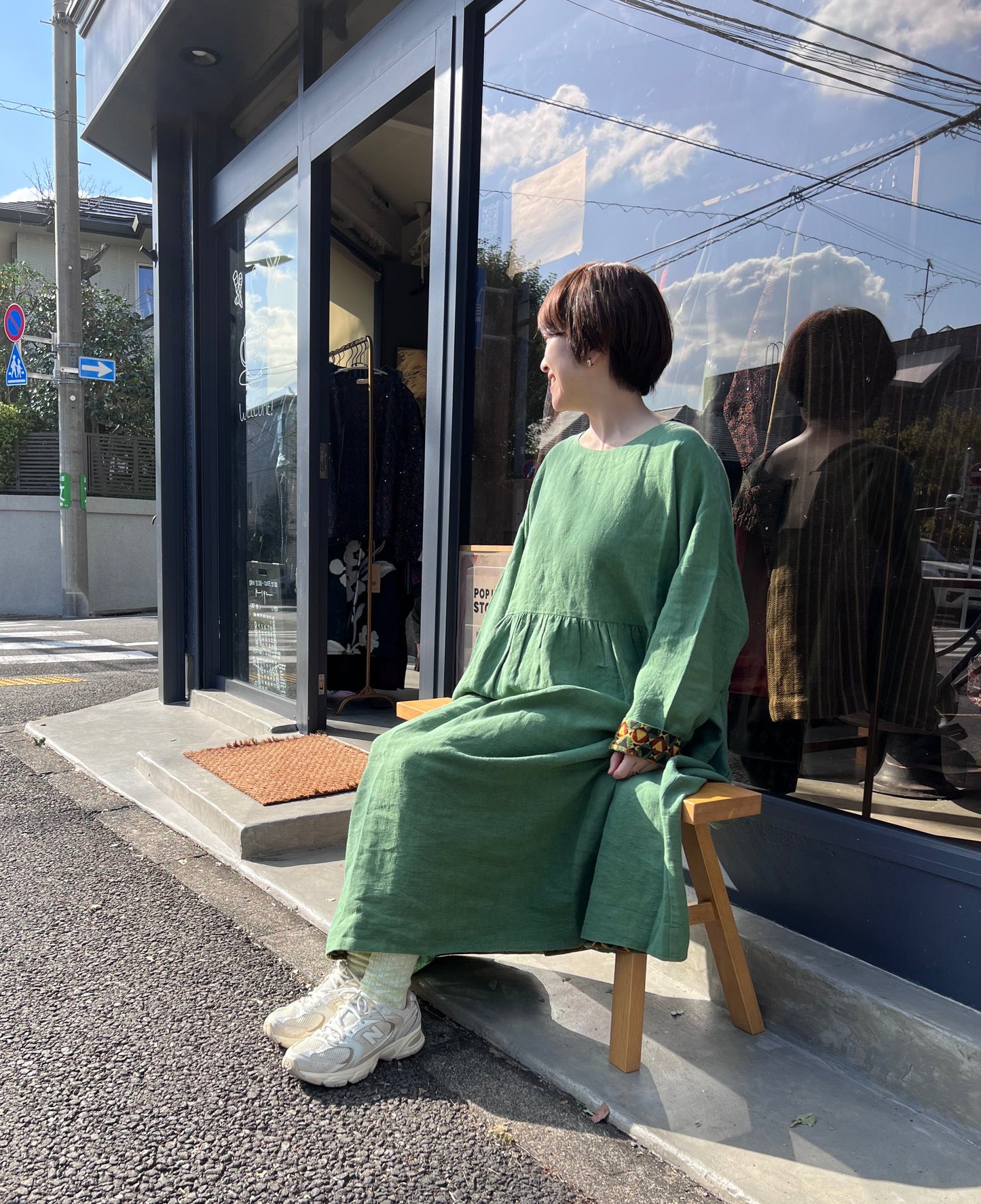 Linen winter dress - green