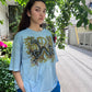 Japan exclusive: dragon print organic ice indigo relax fit t-shirt