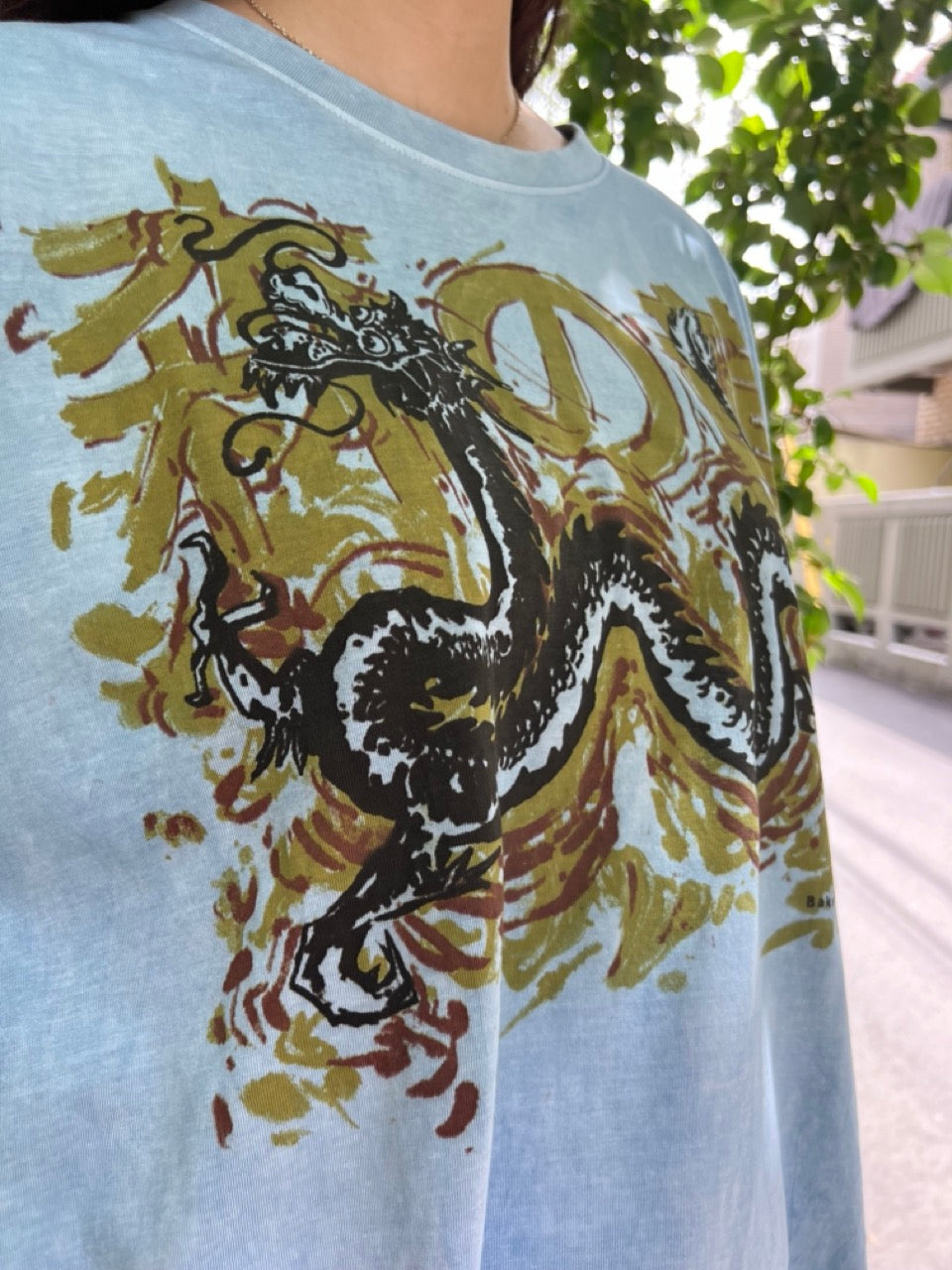 organic indigo organic cotton t-shirt with special dragon design made exclusively for japan. 