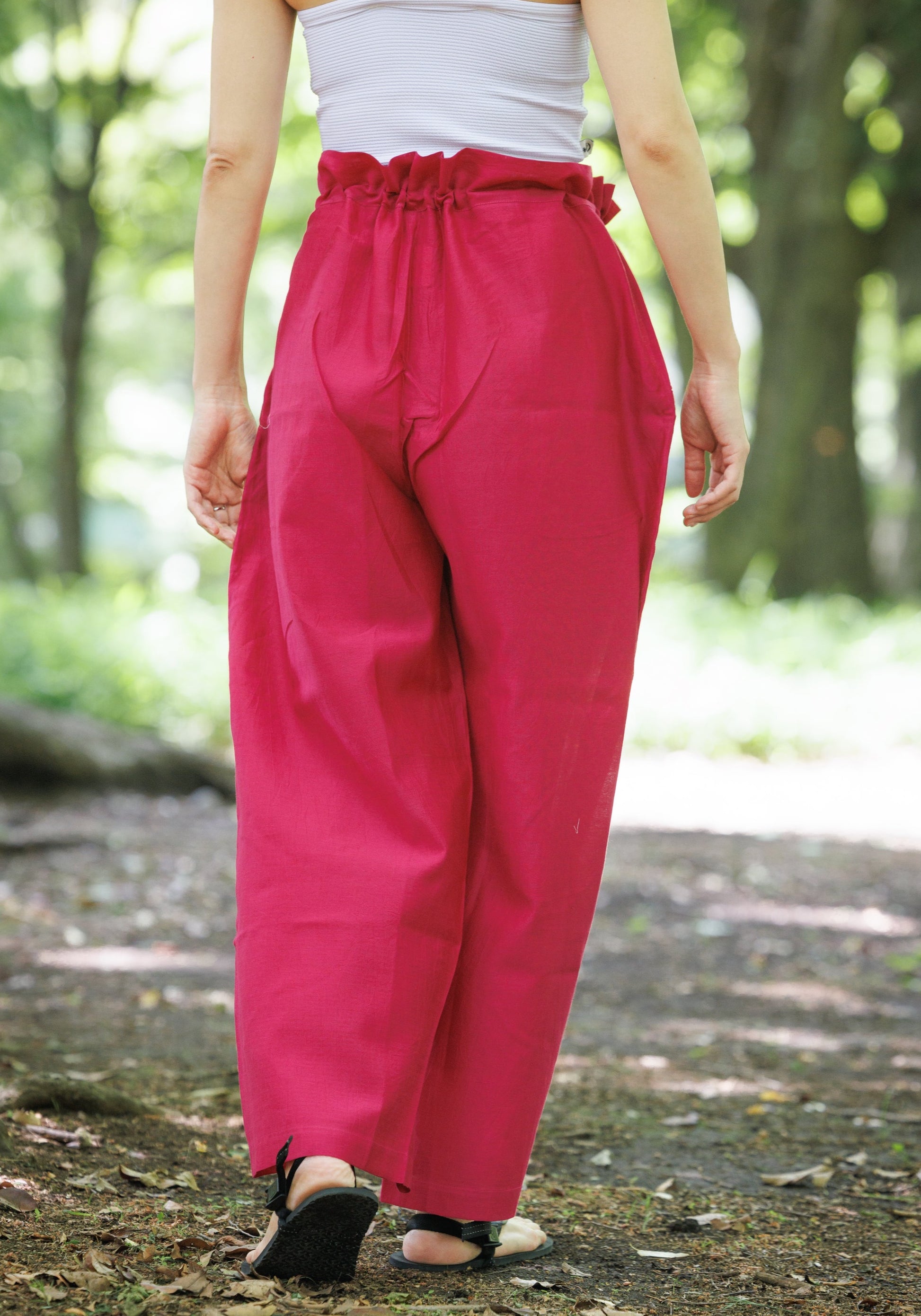 relax fit drawstring summer pants in bright pink 