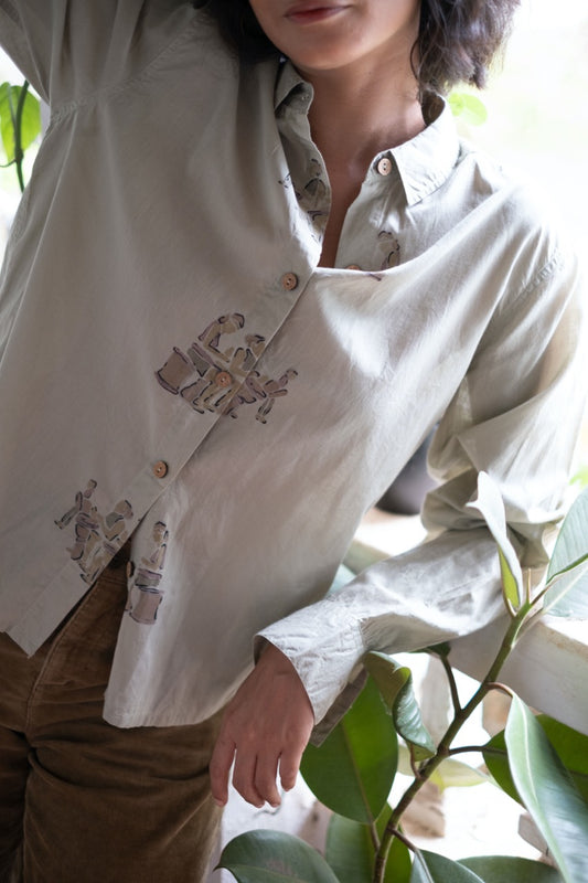 sage green hand painted cotton shirt 