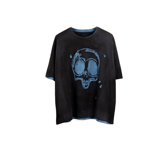 Neon skull head organic indigo relax fit t-shirt