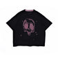 Pink neon skull head organic indigo relax fit t-shirt