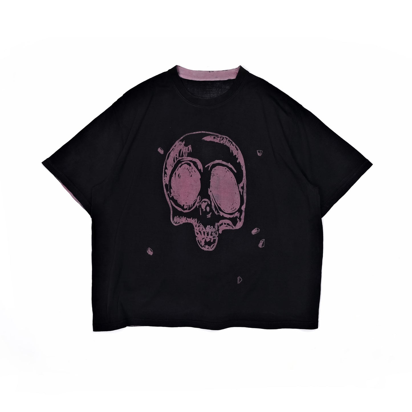 Pink neon skull head organic indigo relax fit t-shirt